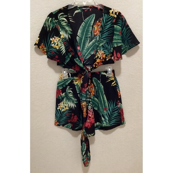 Shein Tropical Floral Two-Piece Kimono Set Size S - Picture 5 of 7